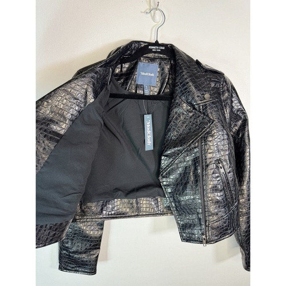 ModCloth Crocodile Black Faux Vegan Leather Moto Biker Crop Jacket Sz Sm… - Picture 10 of 10